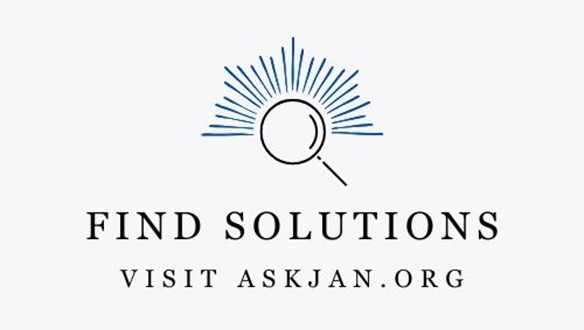 Graphic with a magnifying glass above text: "Find Solutions. Visit AskJAN.org."